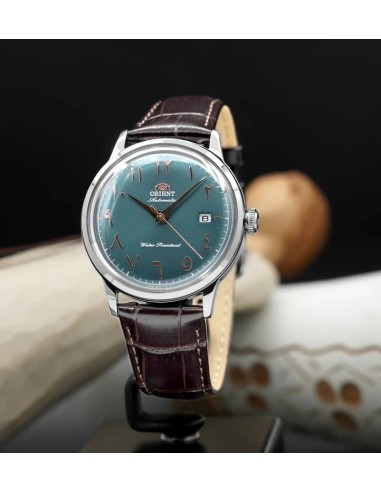 reloj automático hombre Orient Bambino Arabic Dial "Oasis Teal" RA-AC0035E 40.5m correa de cuero cal. F6724